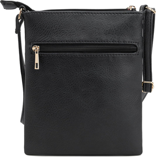 DELUXITY Crossbody Purse Bag Shoulder Bag Multi Pocket Zipper Purse | Black