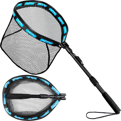 PLUSINNO Floating Fishing Net for Steelhead, Salmon, Fly, Kayak, Bass, Trout Fishing, Catfish, Rubber Coated Landing Net for Easy Catch & Release for Easy Transportation & Storage