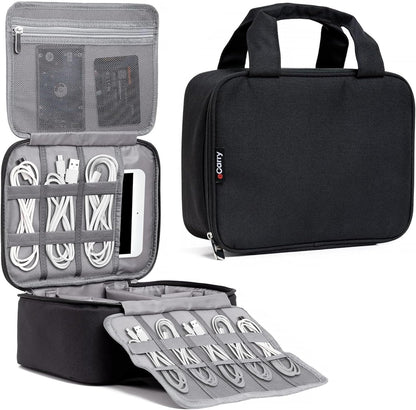 Electronics Organizer Case - Multi-Layer Full Flat Opening With Compartments and Pockets - Cord Organizer for Accessories, Cables, Electronics Travel