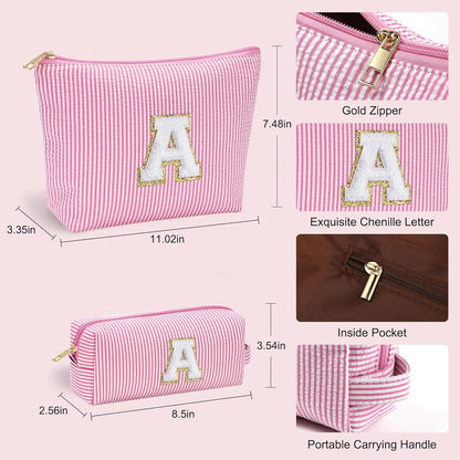 YOOLIFE Personalized Initial Makeup Bag for Women | Pink Cosmetic Travel Toiletry Bag | 11 12 13 14 15 16 Years Old Girl Gifts | Preppy Stuff Teen Girl Gift Trendy Stuff A