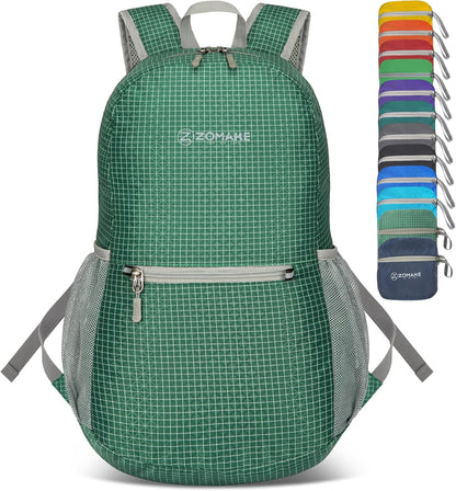 ZOMAKE Ultra Lightweight Hiking Backpack 20L - Packable Small Backpacks Water Resistant Daypack for Women Men(Forest Green Plaid)