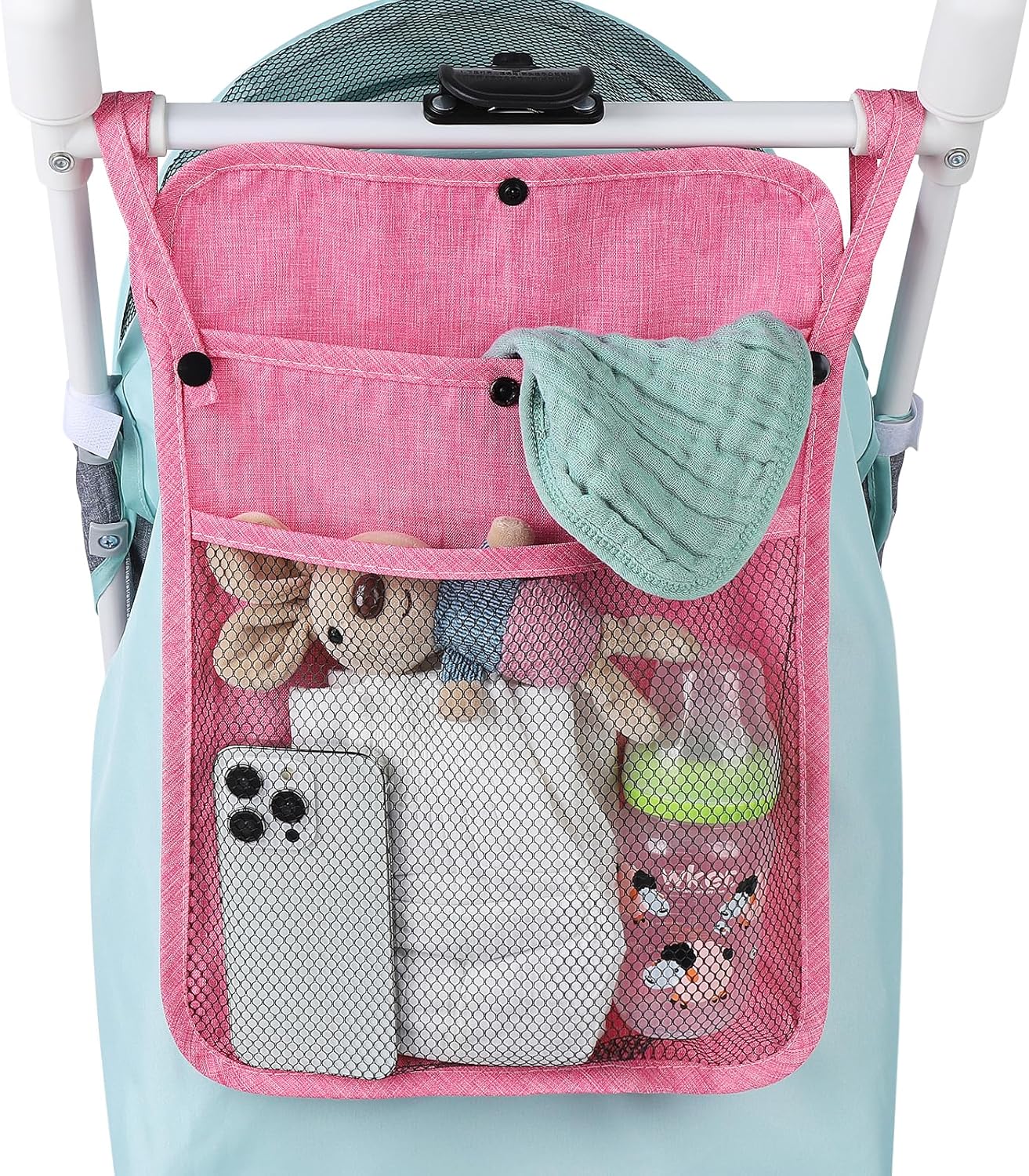 Accmor Universal Stroller Organizer, Mesh Bag Fits for Uppababy, Nuna, Britax, Doona Strollers, Non-Slip Adjustable Stroller Mesh Cargo Net Storage Caddy Accessories