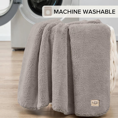 UGG Whitecap Plush Throw Blanket Fleece Lightweight Soft Throw for Couch or Bed Luxury Home Decor for Living Room Washable Hypoallergenic Blankets for Dorm Decor, 50-inch x 70-inch, Light Grey Seal