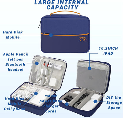 Electronics Organizer,Travel Cord Organizer Pouch, Portable Cable Organizer Bags, Waterproof Electronic Accessories Storage Case for Cables, Cords, Charger, Phone (Three Layer-NavyBlue)