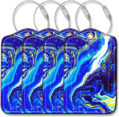 Luggage Tags for Suitcases-Personalized Luggage Tag 4 Pack with Loops Cute Bag/Backpack/Suitcase Tags Travel Essentials for Flying