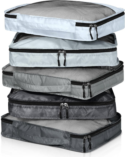 5 Pcs Packing Cubes for Suitcase Large Travel Cubes Carry on Luggage Organizer Bags for Clothes Accessories(M,Gray)