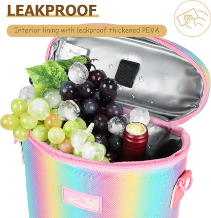 Tirrinia 2 Bottle Wine Gift Tote Carrier - Leakproof & Insulated Padded Versatile Wine Cooler Bag for Travel, BYOB Restaurant, Wine Tasting, Party, Dinner, Gift for Wine Lovers, Rainbow