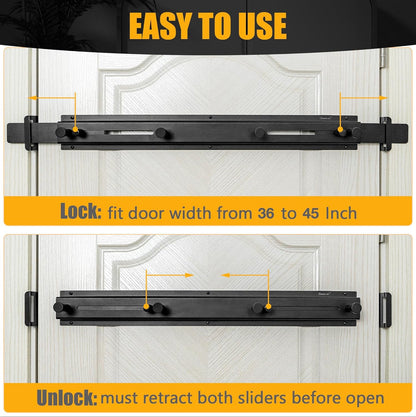 Door Bar Lock - Patented Door Barricade Security Bar - Home Safety Improvement, Door Reinforcement, Childproof, Break-in Prevention - Premium Grade Steel Door Mount for 34''-45'' Wide Doors