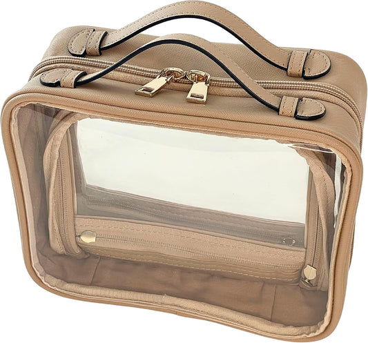 JAZD Clear Makeup Bag Toiletry Bag for Women Cosmetic Case Large Capacity Travel Make Up Bag Organizer Transparent Storage Compartment TSA Approved
