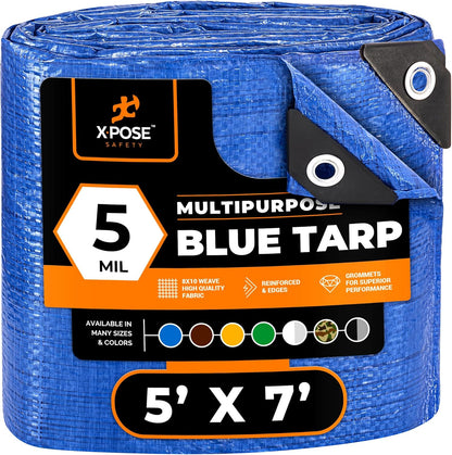 Better Blue Poly Tarp - 5' X 7' - Multipurpose Protective Cover, Lightweight, Durable, Waterproof, Weather Proof - 5 Mil Thick Polyethylene - by Xpose Safety