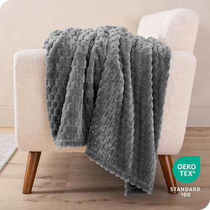Bare Home Textured Fleece Blanket - Throw/Travel - Ultra-Soft Lightweight for Bed, Sofa, and Couch - Luxury Microplush - Cozy Warm Blanket (Throw/Travel, Waffle Grey)