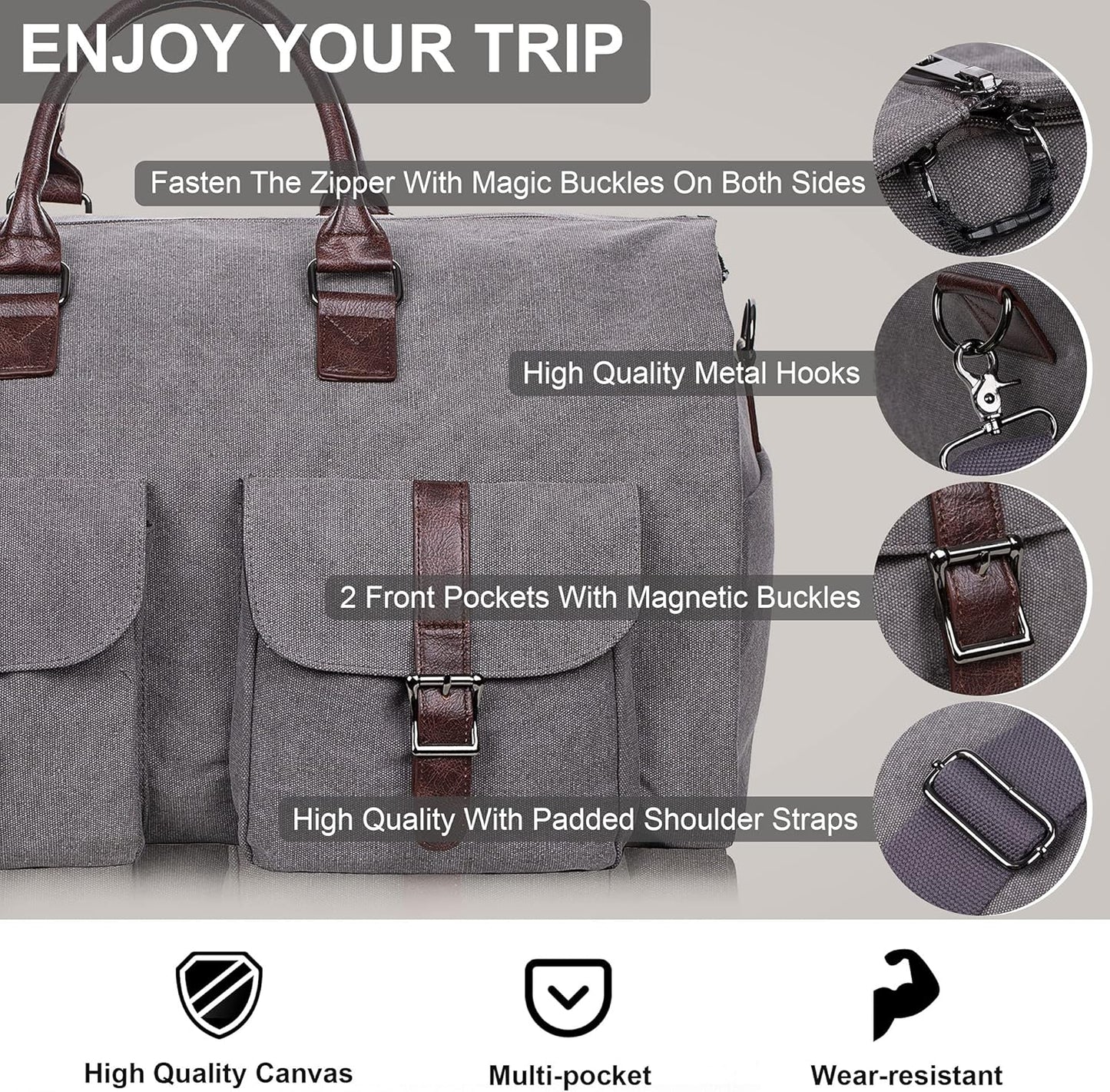 seyfocnia Convertible Travel Garment Bag,Carry on Garment Duffel Bag for Men Women - 2 in 1 Hanging Suitcase Suit Business Travel Bag