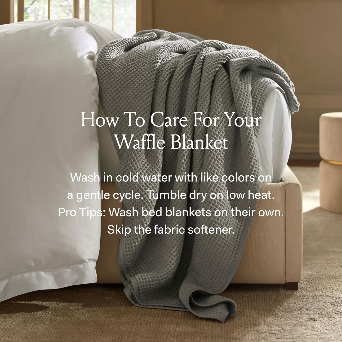 BOLL & BRANCH Waffle Bed Blanket - King/Cal King, Mineral - Luxury 100% Organic Cotton - Soft, Lightweight and Breathable - Textured Waffle Weave