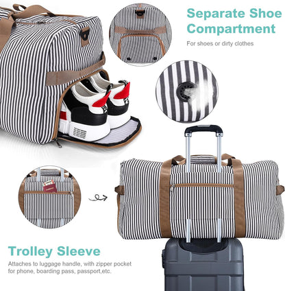 80L Duffle Bag for Travel, Large Foldable Waterproof Travel Duffel Bags Weekender Overnight Bag for Men and Women with Shoe Compartment (Stripe)