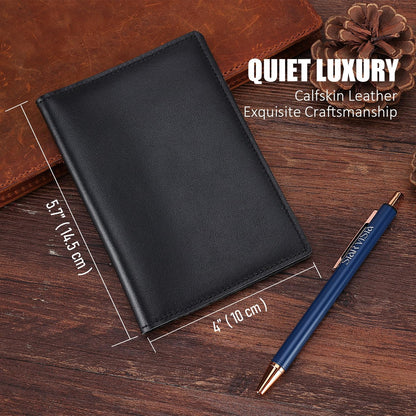 STAR VISTA Albatross Leather Travel Passport Holder, Minimalist Design, Calfskin Leather Case for Women and Men - Slim Passport Wallet, Bifold, RFID Blocking, with AirTag Holder, Black