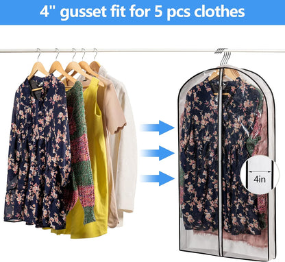 Hanging Clothes Storage with 4" Gusseted Garment Covers (Set of 6) - Clear Suit, Dress, Sweater, Shirt Protectors - 24"x 40"x 4" / 6 Pack