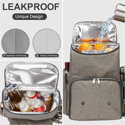 Picnic Backpack for 2 Person with Large Insulated Cooler Bag, Picnic Basket Set with Wine Pouch, Waterproof Picnic Blanket & Cutlery Set. Perfect for Beach, Camping,Wedding Gift for Couple.Beige