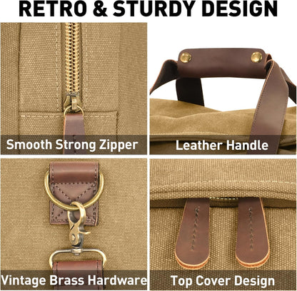 50L Duffle Bag for Men, Nomad Waxed Canvas Travel Duffel Bag Vintage Genuine Leather Travel Handbag Upgraded Weekender Overnight Backpack with Shoes Compartment (Khaki, Large-50L)