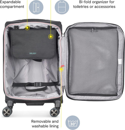 DELSEY PARIS Helium DLX Softside Expandable Luggage with Spinner Wheels, Navy Blue, Carry on 20 Inch