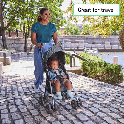 Ingenuity3D Mini Convenience Stroller – Lightweight Stroller with Compact Fold, Multi-Position Recline, Canopy with Pop Out Sun Visor – Umbrella Stroller for Travel and More, Slate Grey