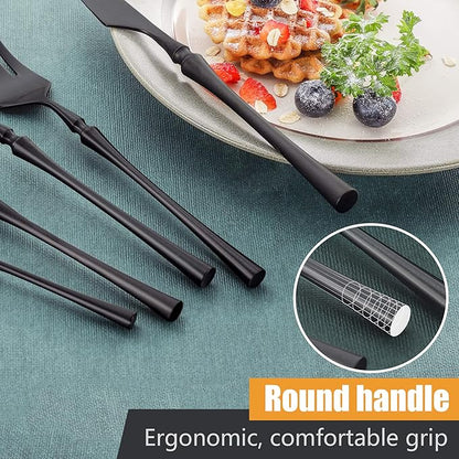 20-Piece Matte Black Silverware Set for 4,Modern 18/10 Stainless Steel Flatware Set,Unique Rustic Cutlery Utensils Set,Spoon and Fork Set for Home, Restaurant,Mirror Polished,Dishwasher Safe