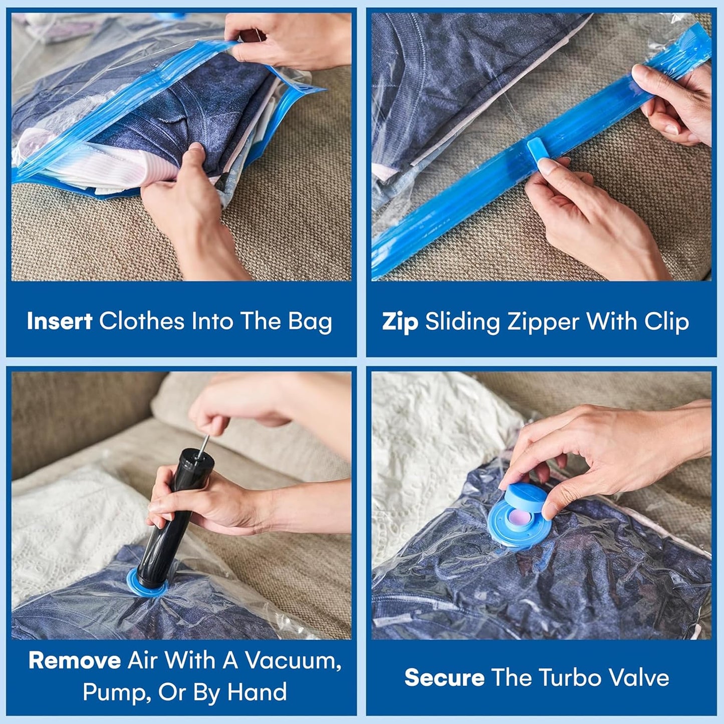2 Pack Jumbo Vacuum Storage Bags for Comforters, Blankets & Clothes – Jumbo Vacuum Sealed Compression Bags with Hand Pump – Space Saver Storage Bags for Bedding, Moving, Travel & Organization