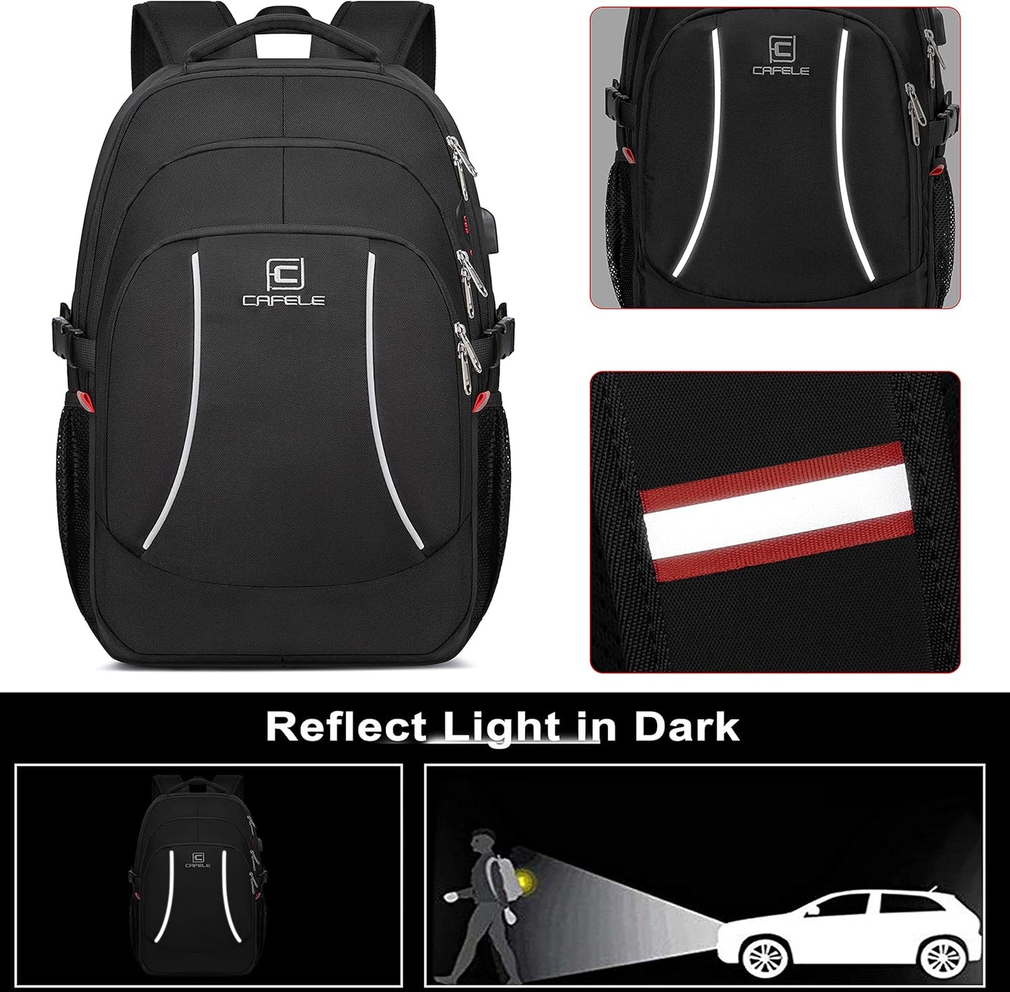 17.3 inch Laptop Backpack,School Bookbag Computer Rucksack with USB Charging Port,Water Resistant Sturdy Bagpack for Business College School Travel,Men Women Casual Daypack,Black