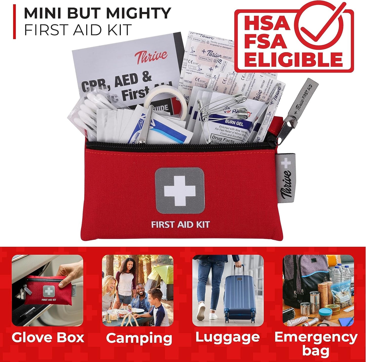Thrive Mini Travel Emergency Kit - 66 Piece Set, Waterproof Rip-Stop Nylon Pouch for Theme Park Essentials & Travel Safety Products