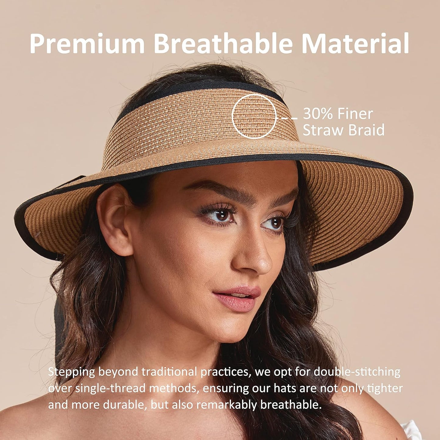 Joywant Womens Sun Visor Hats, Packable Wide Brim Ponytail Beach Hat Straw Visor Summer Beach Vacation Essentials for Womens