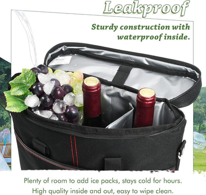 Tirrinia Insulated Wine Gift carrier - 3 Bottle Travel Padded Wine Carry Cooler Tote Bag with Handle and Adjustable Shoulder Strap, Black