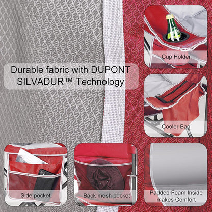 Padded Camping Chairs for Adults, Oversized Folding Outdoor Chairs, Weight Capacity 475lbs, with Cooler Bag, Cup Holder, Storage Pocket Carry Bag (Red - 2 Pack)