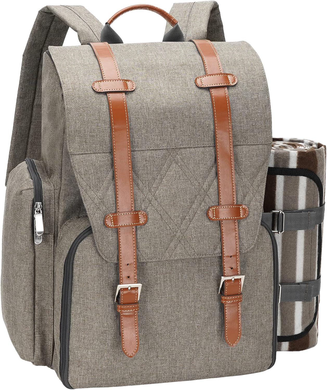 Picnic Backpack for 4 Person with Large Insulated Cooler Bag, Picnic Basket Set with Wine Pouch,Waterproof Picnic Blanket & Cutlery Set. Perfect for Beach, Camping, Party,Wedding Gift for Couple,Brush