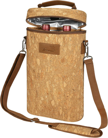 Tirrinia 2 Bottle Wine Gift Tote Carrier - Leakproof & Insulated Padded Versatile Wine Cooler Bag for Travel, BYOB Restaurant, Wine Tasting, Party, Dinner,Gift for Wine Lovers, Cork