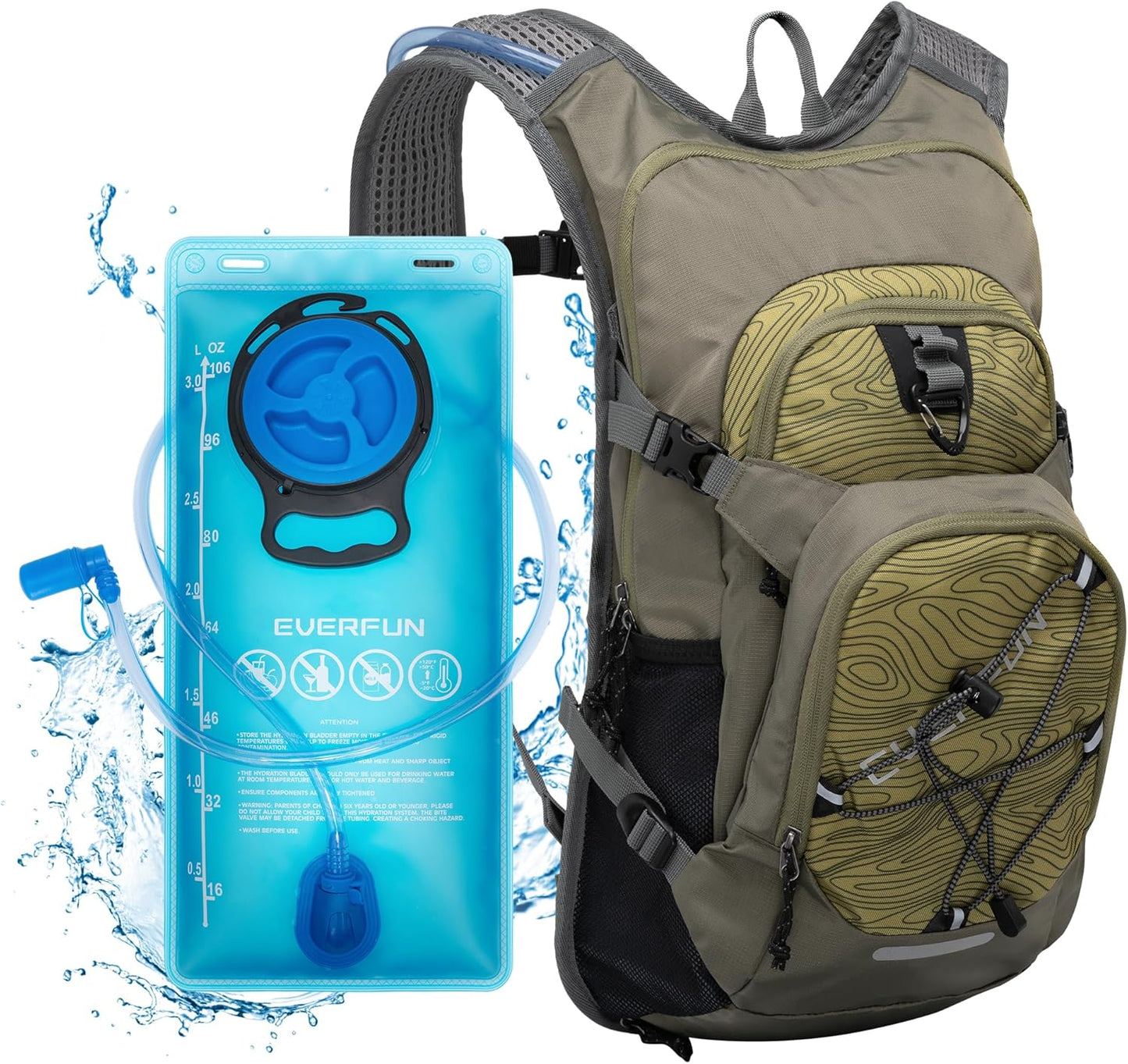 Everfun Hydration Backpack 18L with Water Bladder 2L/3L Hiking Water Backpack Women Men Hydration Pack Insulated Lightweight Day Hydropack with Storage for Hiking, Biking, Running, Festival