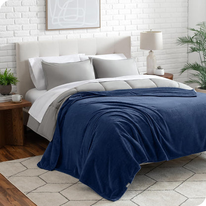 Bare Home Textured Fleece Blanket - Full/Queen - Ultra-Soft Lightweight for Bed, Sofa, and Couch - Luxury Microplush - Cozy Warm Blanket (Full/Queen, Chevron Dark Blue)