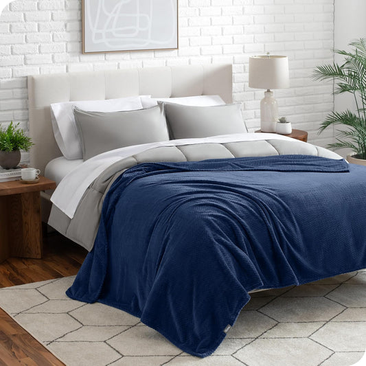 Bare Home Textured Fleece Blanket - Full/Queen - Ultra-Soft Lightweight for Bed, Sofa, and Couch - Luxury Microplush - Cozy Warm Blanket (Full/Queen, Chevron Dark Blue)