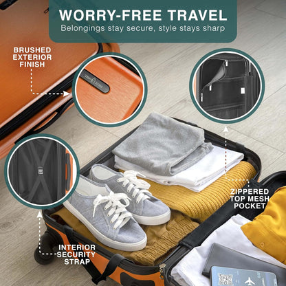 Luggage Sets 3 Piece, 22 Inch Carry on Luggage and 28 Inch Suitcases with Wheels Spinner, Durable Hard Shell Suitcase Set, Expandable Travel Suitcase, Orange