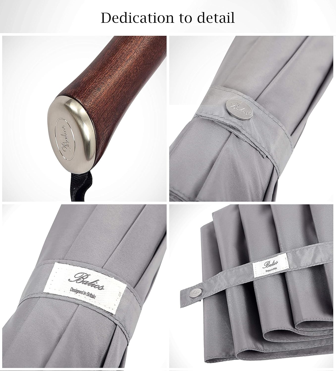 Balios (Designed in UK) Travel Umbrella Luxurious Golden Hardwood Handle Auto Open & Close Windproof Frame Single Canopy Automatic Folding Umbrella Men's & Ladies