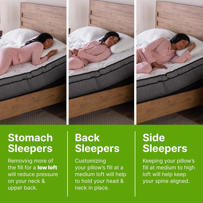 GhostBed Shredded Memory Foam Pillow with Adjustable Gel Memory Foam and Cooling Breathable Cover - Queen Size Shredded Memory Foam Pillows CertiPUR-US Certified 1-Pack