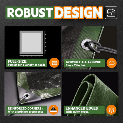 12x16 Feet Tarp Waterproof,9Mil Thick,Finished Size Tarps,UV Resistant,Durable,Multipurpose Poly Tarp Cover with Metal Grommets and Reinforced Edges,Green/Black by RAINDEWAY