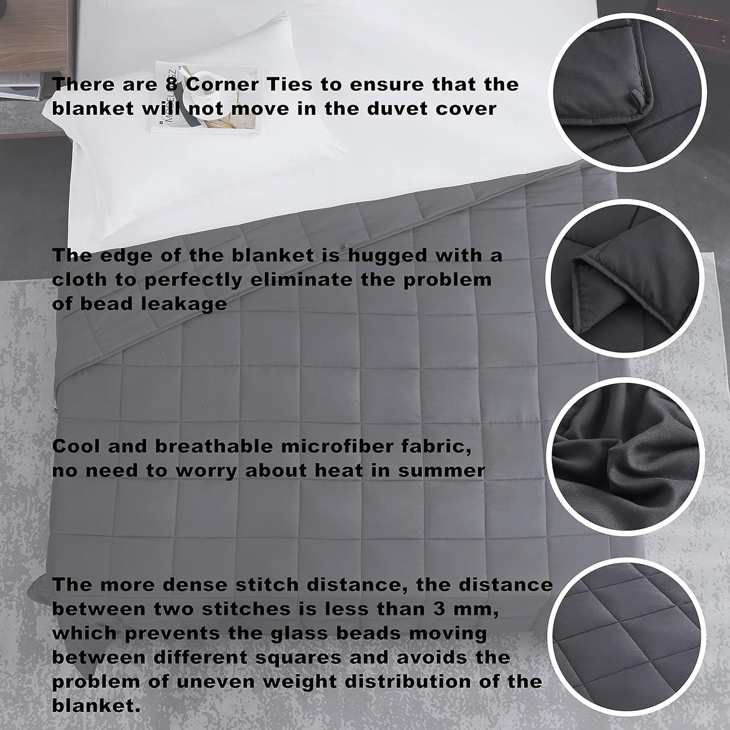 L'AGRATY Weighted Blanket for Adults- Dark Grey, 48"x72", 15lbs, Twin Full Size Heavy Throw Blanket, Cooling, Breathable, Microfiber with Glass Beads, Big, Washable, All-Season