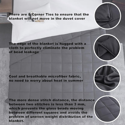 Weighted Blanket (15lbs 60"x80" Queen Size) Cooling Breathable Microfiber Material with Glass Beads Big Heavy Blanket for Adult All-Season Summer Fall Winter Soft Thick Comfort