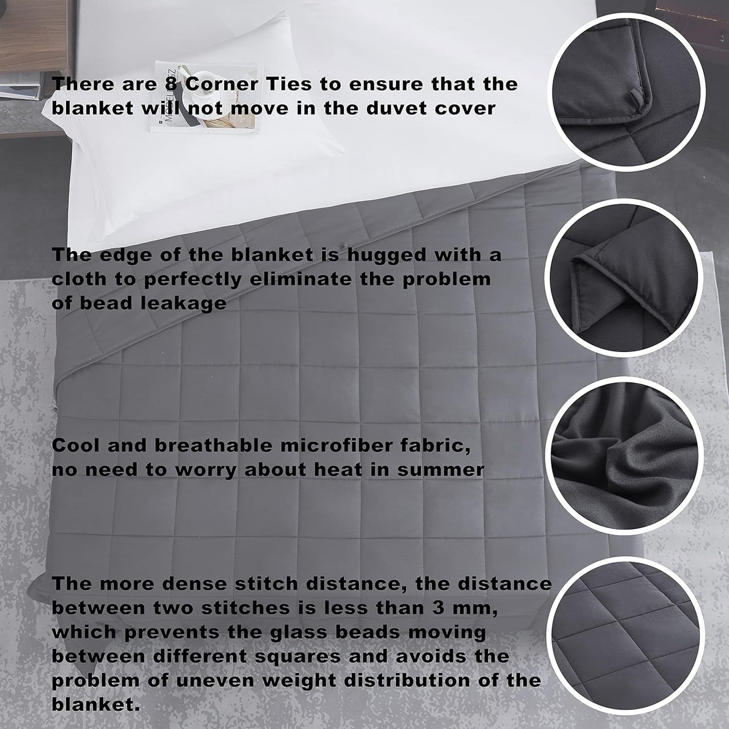 Soft Thick Weighted Blanket (Dark Grey,60"x80"-20lbs) Queen Size Cooling BreathableMicrofiber Material with Glass Beads Big/Heavy Blanket for Adult All-Season Summer Fall Winter