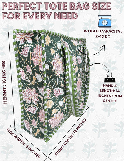 Cotton Quilted Tote Bag for Women – Large Beach & Travel Tote with Zipper, Reusable Grocery Bag