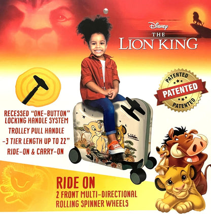 Fast Forward Ride-On 18" Suitcase For Kids/Tow-Along Toddler Carry-On Luggage With Wheels (Lion King)