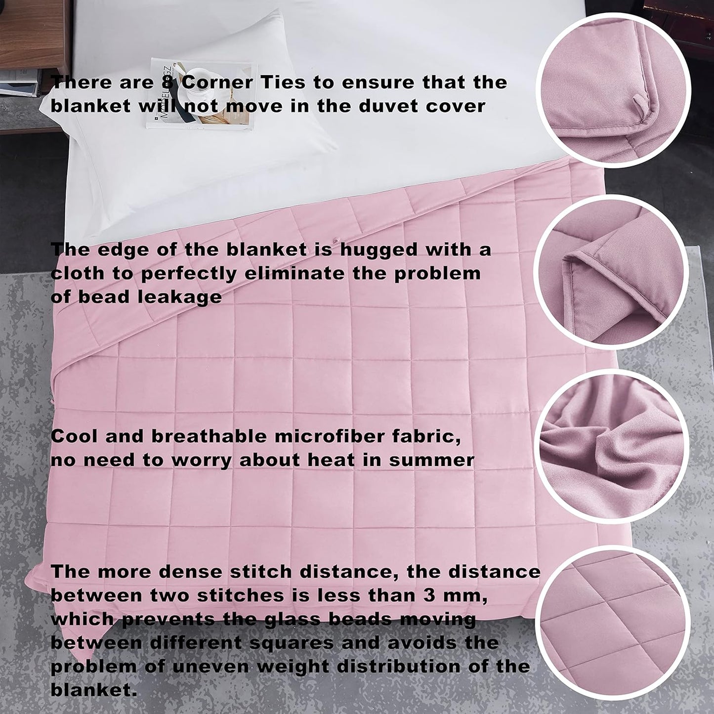 L'AGRATY Weighted Blanket - 60"x80" 15lbs Cooling Breathable Heavy Blanket Microfiber Material with Glass Beads for Adult All-Season Summer Fall Winter Soft Thick Comfort