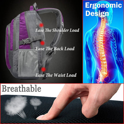 ProEtrade Extra Large Backpack Bookbag for College Travel Laptop Business Hiking Backpack Fit Laptop Up to 17 Inch Sturdy Multi Compartment Gifts for Men Women Night Light Reflective (Light Purple A)