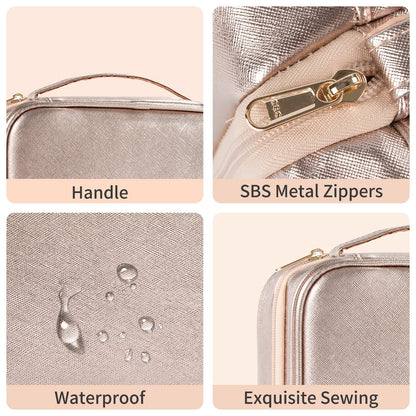 Toiletry Bag for Women - Hanging Travel Toiletry Bag with 360° Hook 3 Compartments Makeup Organizer with Portable Handle PU Leather Water-resistant Cosmetic Pouch