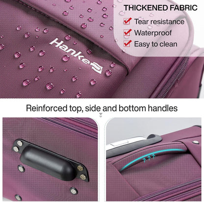 Hanke 20 Inch Expandable Carry On Luggage 22x14x9 Airline Approved Softside Suitcases with Wheels Lightweight Travel Luggage Rolling Suitcase with Lock for Men and Women.(Purple)
