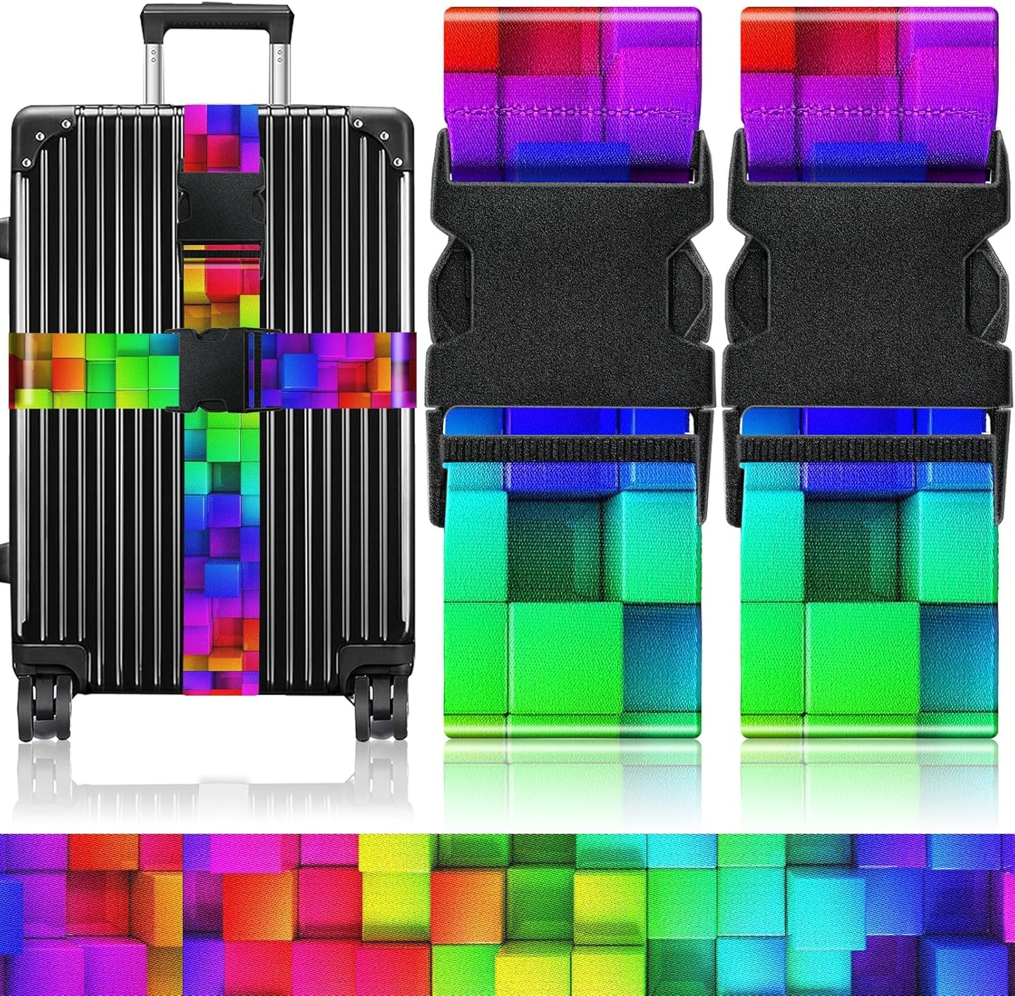 Slohif Luggage Straps for Suitcases Travel Belt Accessories Luggage Connector Identifiers Over Handle with Buckle Unique Nylon Adjustable Strap for Sleeping Bag Car Seat Color Square (2 Pack)